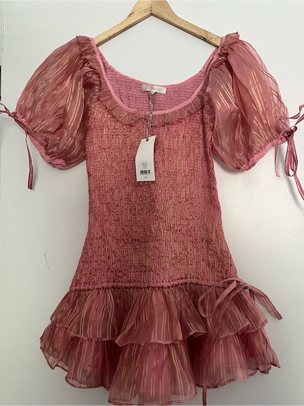 LOVESHACKFANCY
Violet Smocked Metallic Mini Dress medium NWT